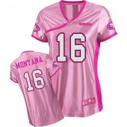 49ers #16 Joe Montana Pink Women's Be Luv'd Stitched NFL Elite Jersey