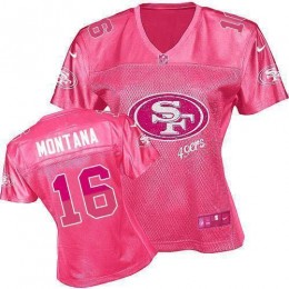 49ers #16 Joe Montana Pink Women's Fem Fan NFL Game Jersey