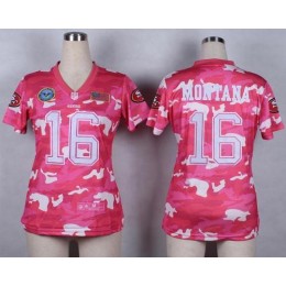 49ers #16 Joe Montana Pink Women's Stitched NFL Elite Camo Fashion Jersey