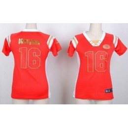 49ers #16 Joe Montana Red Women's Stitched NFL Elite Draft Him Shimmer Jersey