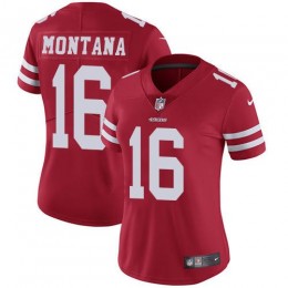 49ers #16 Joe Montana Red Team Color Women's Stitched NFL Vapor Untouchable Limited Jersey