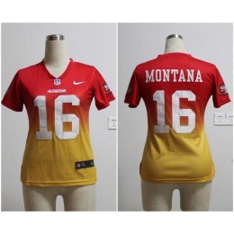 49ers #16 Joe Montana Red/Gold Women's Stitched NFL Elite Fadeaway Fashion Jersey