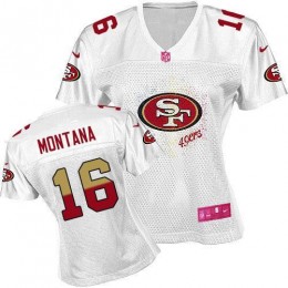 49ers #16 Joe Montana White Women's Fem Fan NFL Game Jersey
