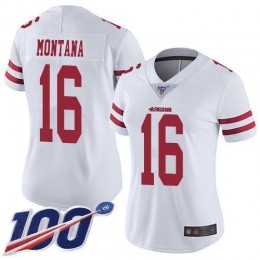49ers #16 Joe Montana White Women's Stitched NFL 100th Season Vapor Limited Jersey