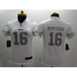 49ers #16 Joe Montana White Women's Stitched NFL Limited Platinum Jersey