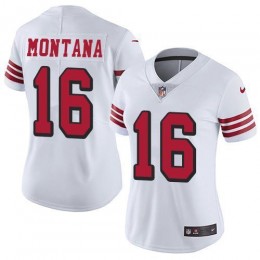 49ers #16 Joe Montana White Rush Women's Stitched NFL Vapor Untouchable Limited Jersey