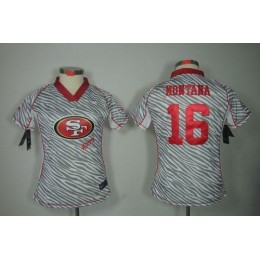 49ers #16 Joe Montana Zebra Women's Stitched NFL Elite Jersey