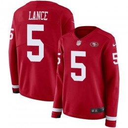 49ers #5 Trey Lance Red Team Color Women's Stitched NFL Limited Therma Long Sleeve Jersey