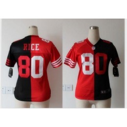 49ers #80 Jerry Rice Black/Red Women's Stitched NFL Elite Split Jersey