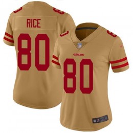 49ers #80 Jerry Rice Gold Women's Stitched NFL Limited Inverted Legend Jersey