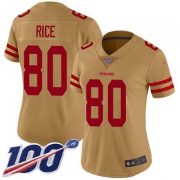 49ers #80 Jerry Rice Gold Women's Stitched NFL Limited Inverted Legend 100th Season Jersey