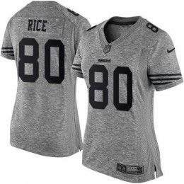 49ers #80 Jerry Rice Gray Women's Stitched NFL Limited Gridiron Gray Jersey