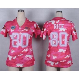 49ers #80 Jerry Rice Pink Women's Stitched NFL Elite Camo Fashion Jersey