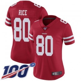 49ers #80 Jerry Rice Red Team Color Women's Stitched NFL 100th Season Vapor Limited Jersey