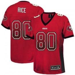 49ers #80 Jerry Rice Red Team Color Women's Stitched NFL Elite Drift Fashion Jersey