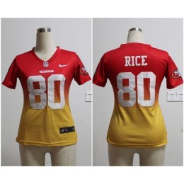 49ers #80 Jerry Rice Red/Gold Women's Stitched NFL Elite Fadeaway Fashion Jersey