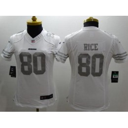 49ers #80 Jerry Rice White Women's Stitched NFL Limited Platinum Jersey