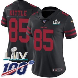 49ers #85 George Kittle Black Super Bowl LIV 2020 Alternate Women's Stitched NFL 100th Season Vapor Limited Jersey