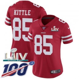 49ers #85 George Kittle Red Super Bowl LIV 2020 Team Color Women's Stitched NFL 100th Season Vapor Limited Jersey
