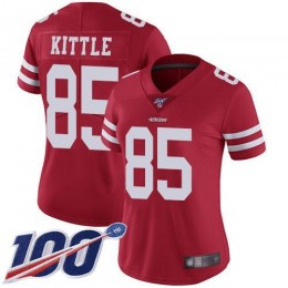 49ers #85 George Kittle Red Team Color Women's Stitched NFL 100th Season Vapor Limited Jersey