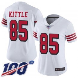 49ers #85 George Kittle White Rush Women's Stitched NFL Limited 100th Season Jersey