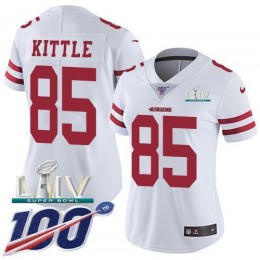 49ers #85 George Kittle White Super Bowl LIV 2020 Women's Stitched NFL 100th Season Vapor Limited Jersey