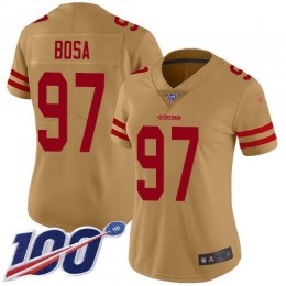 49ers #97 Nick Bosa Gold Women's Stitched NFL Limited Inverted Legend 100th Season Jersey