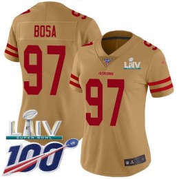 49ers #97 Nick Bosa Gold Super Bowl LIV 2020 Women's Stitched NFL Limited Inverted Legend 100th Season Jersey