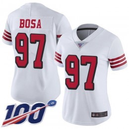 49ers #97 Nick Bosa White Rush Women's Stitched NFL Limited 100th Season Jersey