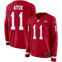 San Francisco 49ers #11 Brandon Aiyuk Red Team Color Women's Stitched NFL Limited Therma Long Sleeve Jersey