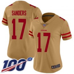 San Francisco 49ers #17 Emmanuel Sanders Gold Women's Stitched NFL Limited Inverted Legend 100th Season Jersey