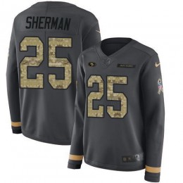 San Francisco 49ers #25 Richard Sherman Anthracite Salute to Service Women's Stitched NFL Limited Therma Long Sleeve Jersey