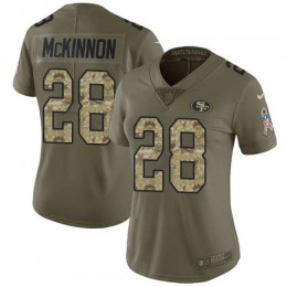 San Francisco 49ers #28 Jerick McKinnon Olive/Camo Women's Stitched NFL Limited 2017 Salute to Service Jersey