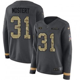 San Francisco 49ers #31 Raheem Mostert Anthracite Salute to Service Women's Stitched NFL Limited Therma Long Sleeve Jersey