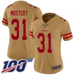 San Francisco 49ers #31 Raheem Mostert Gold Women's Stitched NFL Limited Inverted Legend 100th Season Jersey