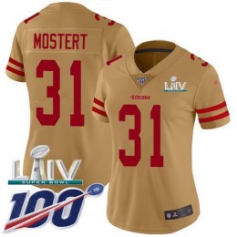 San Francisco 49ers #31 Raheem Mostert Gold Super Bowl LIV 2020 Women's Stitched NFL Limited Inverted Legend 100th Season Jersey