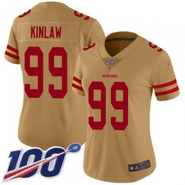 San Francisco 49ers #99 Javon Kinlaw Gold Women's Stitched NFL Limited Inverted Legend 100th Season Jersey