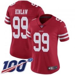 San Francisco 49ers #99 Javon Kinlaw Red Team Color Women's Stitched NFL 100th Season Vapor Untouchable Limited Jersey