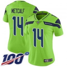 Seahawks #14 D.K. Metcalf Green Women's Stitched NFL Limited Rush 100th Season Jersey