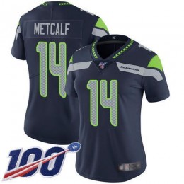 Seahawks #14 D.K. Metcalf Steel Blue Team Color Women's Stitched NFL 100th Season Vapor Limited Jersey