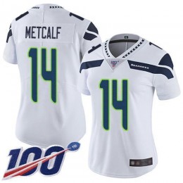 Seahawks #14 D.K. Metcalf White Women's Stitched NFL 100th Season Vapor Limited Jersey