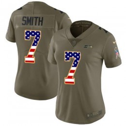 Seahawks #7 Geno Smith Olive/USA Flag Women's Stitched NFL Limited 2017 Salute To Service Jersey