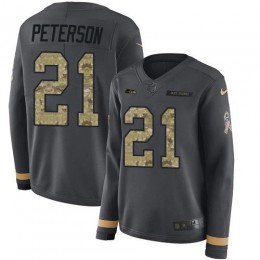 Seattle Seahawks #21 Adrian Peterson Anthracite Salute to Service Women's Stitched NFL Limited Therma Long Sleeve Jersey