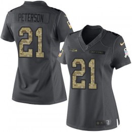 Seattle Seahawks #21 Adrian Peterson Black Women's Stitched NFL Limited 2016 Salute to Service Jersey