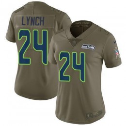 Seattle Seahawks #24 Marshawn Lynch Olive Women's Stitched NFL Limited 2017 Salute to Service Jersey