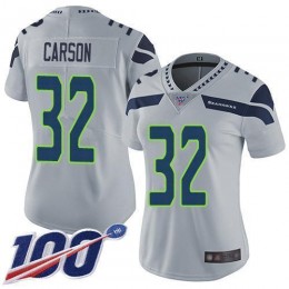 Seattle Seahawks #32 Chris Carson Grey Alternate Women's Stitched NFL 100th Season Vapor Limited Jersey
