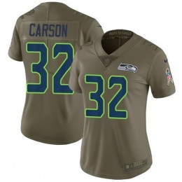 Seattle Seahawks #32 Chris Carson Olive Women's Stitched NFL Limited 2017 Salute to Service Jersey