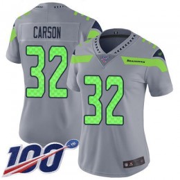 Seattle Seahawks #32 Chris Carson Silver Women's Stitched NFL Limited Inverted Legend 100th Season Jersey