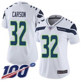 Seattle Seahawks #32 Chris Carson White Women's Stitched NFL 100th Season Vapor Limited Jersey