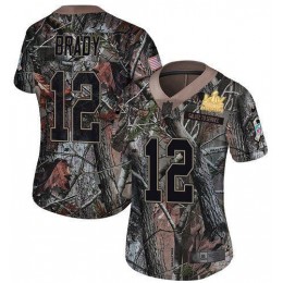 Buccaneers #12 Tom Brady Camo Women's Super Bowl LV Champions Patch Stitched NFL Limited Rush Realtree Jersey
